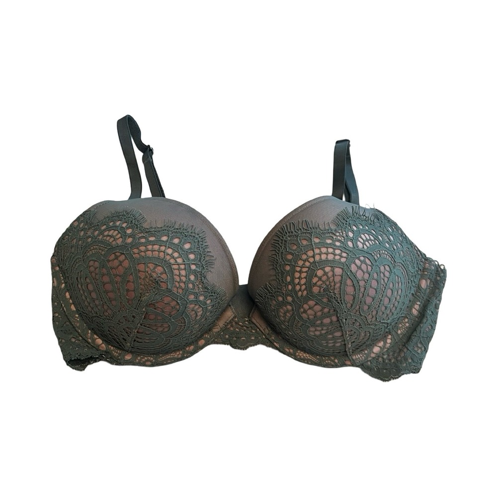 Victorias Secret Dream Angels Push Up Bra 32D Green Pink Lace Underwire